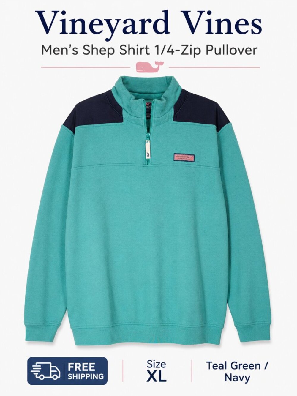 Vineyard Vines Men's Shep Shirt 1/4 Zip Pullover XL Teal Navy 100% Cotton